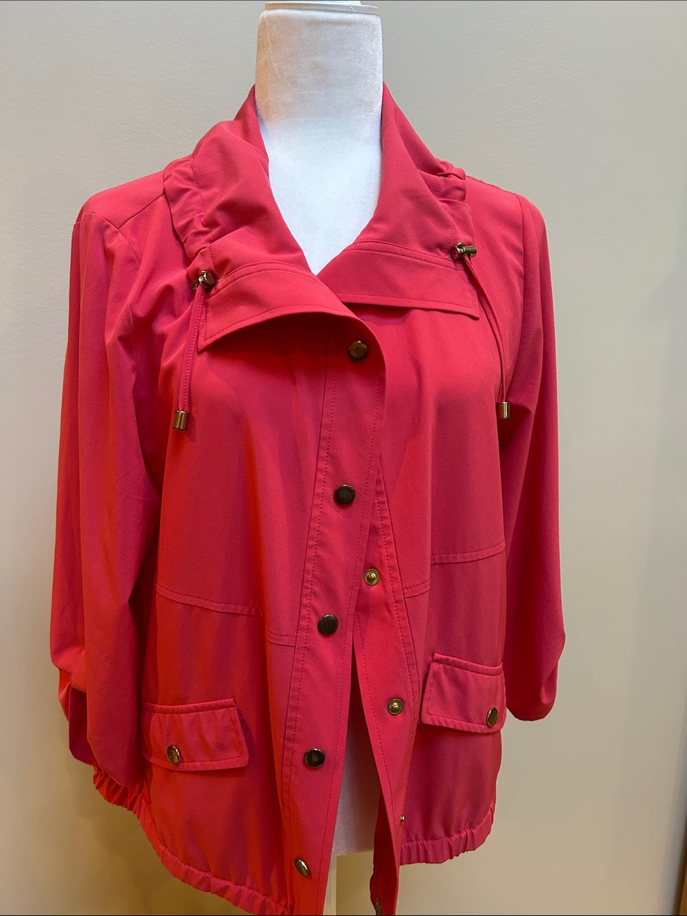 Chico's Bright Pink Drawstring Collar Utility Jacket
